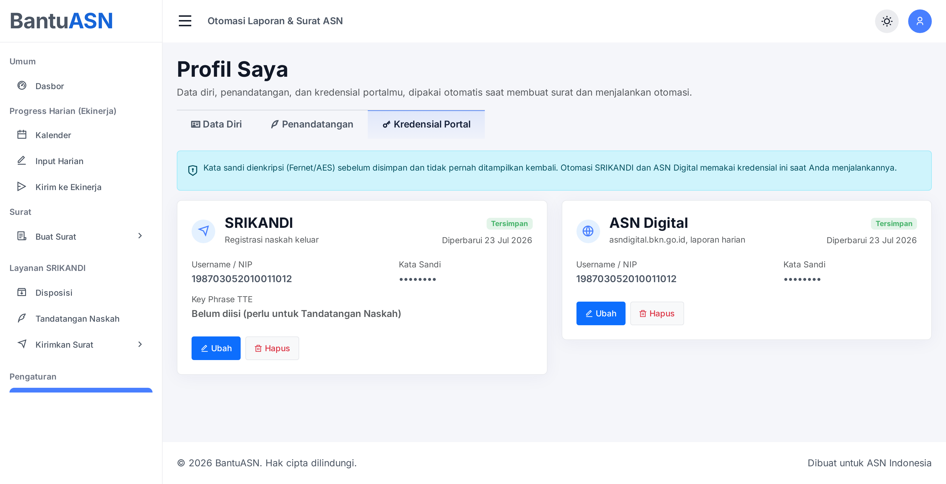 Kredensial portal tersimpan terenkripsi
